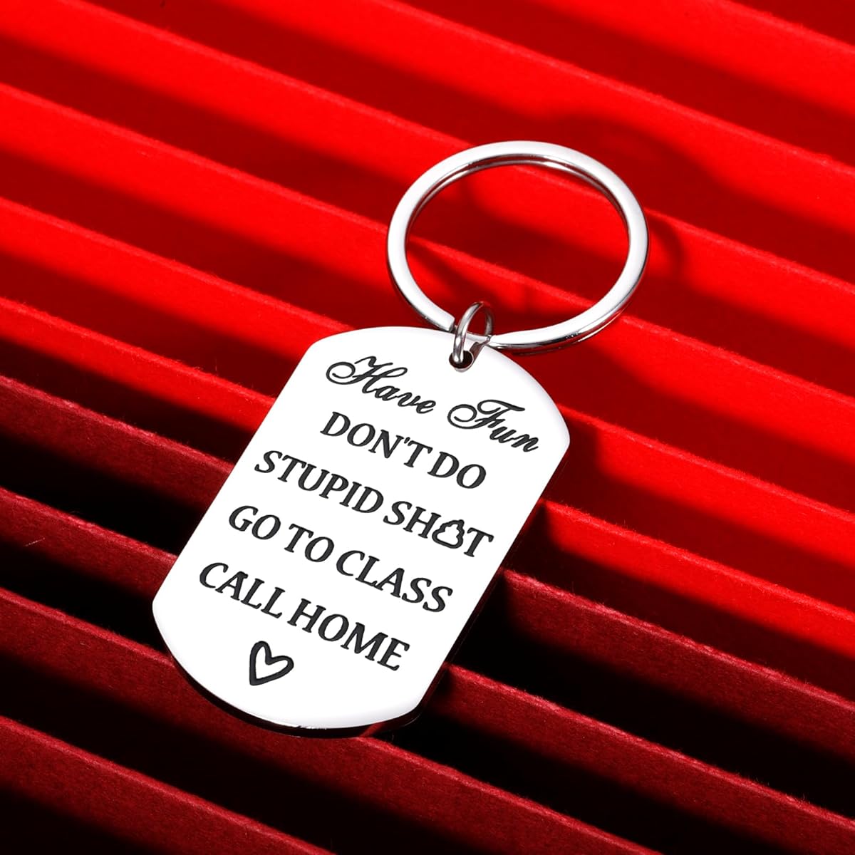 VANLOVEMAC Back to School Gift Have Fun Don't Do Stupid Keychain for Teens Boys Girls Christmas Birthday Present Son Daughter Fun Gag Gift for College Students First Day of School, Silver, Small