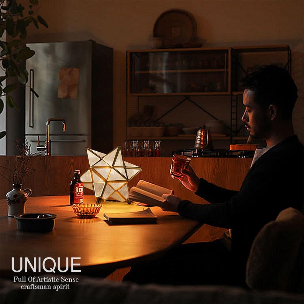 Cerdeco Fantastic Star Silhouette Table Light Stand Lighting Desk Light Brass & Glass Atmospheric Shadow Interior Lighting Indirect Lighting Stand Light Bedside Lamp Easy Luxury Star Shape TBL43