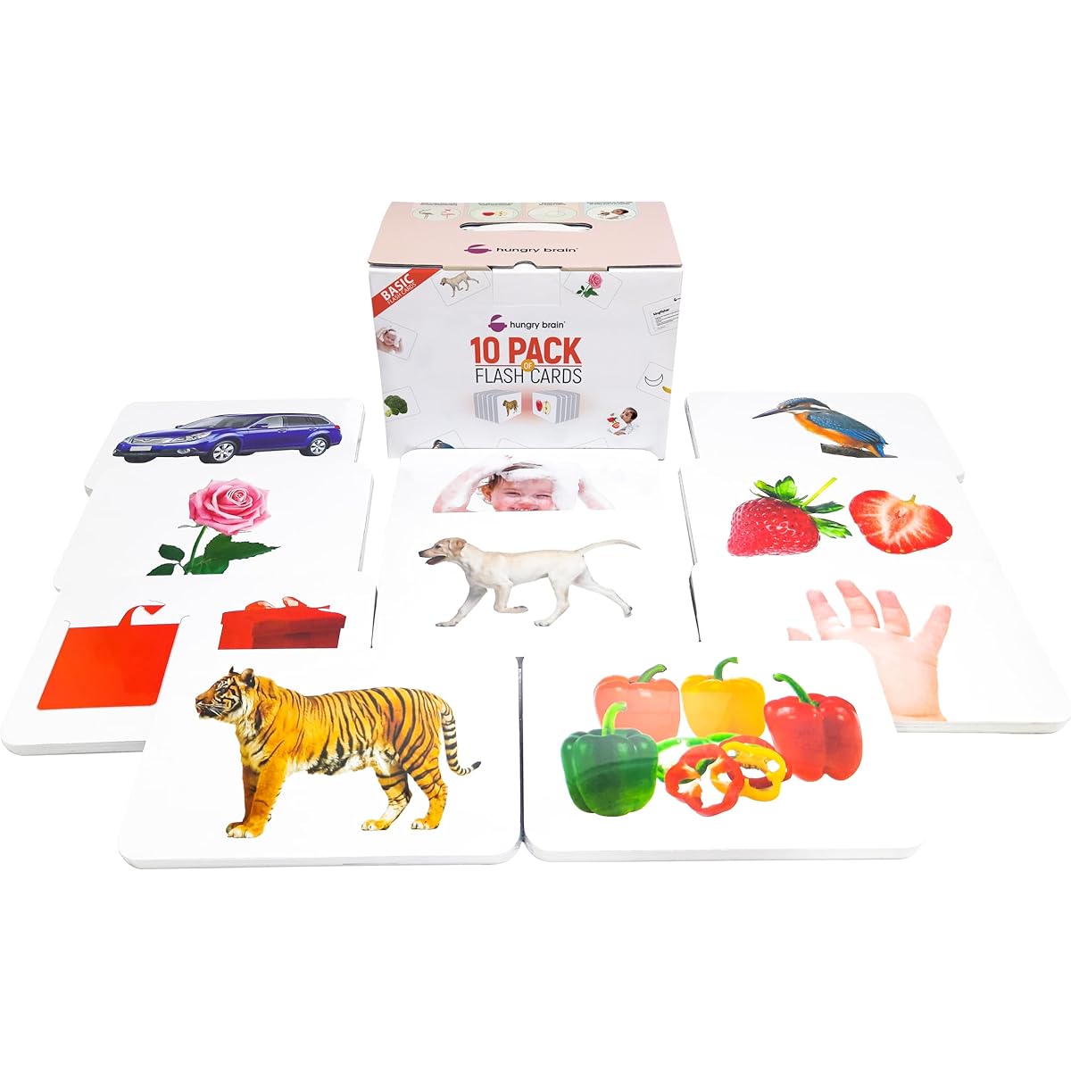hungry brain Set of 10 Basic Flashcards for Babies and Infants Early Learning & Stimulation Flashcards l 3 Months to 3 Years Toddler Gift Realistic Image Cards