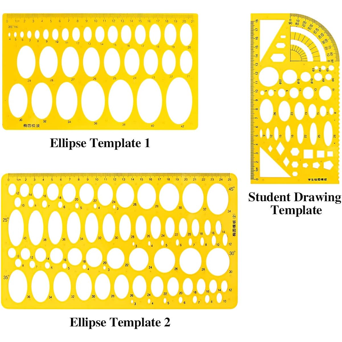 Swpeet Plastic Yellow Geometric Drawing Template Kit, 10 Geometric Drawing Template Stencils with 2 Pencils and 5 Measuring Rulers for Drawing Engineering Drafting