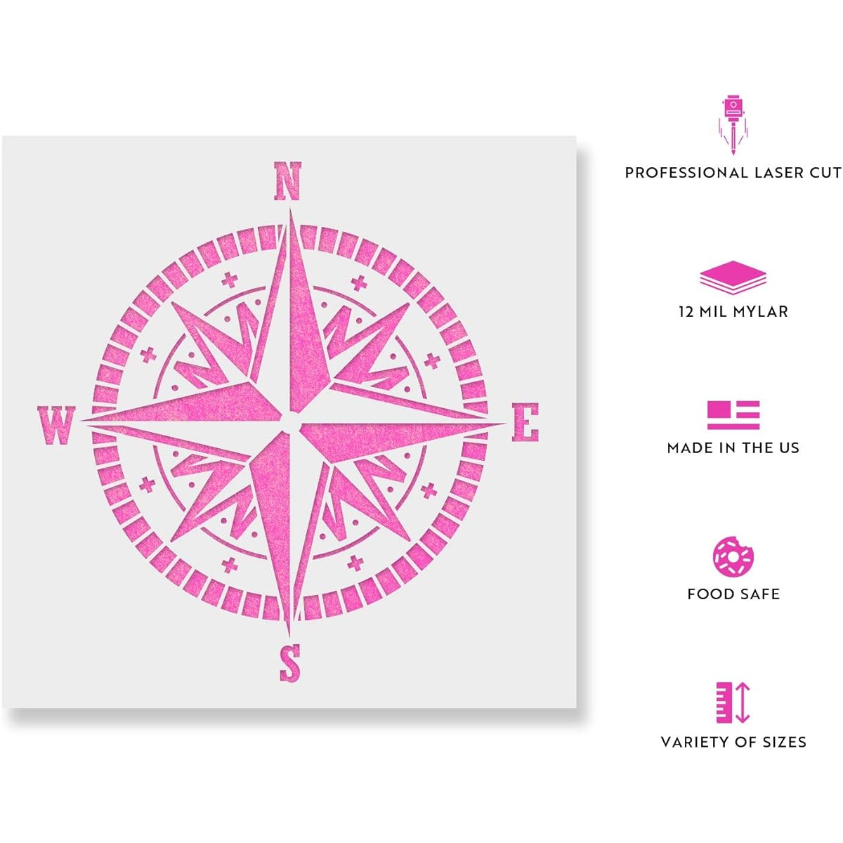 (30cm x 30cm) - Compass Stencil Template - Reusable Stencil with Multiple Sizes Available