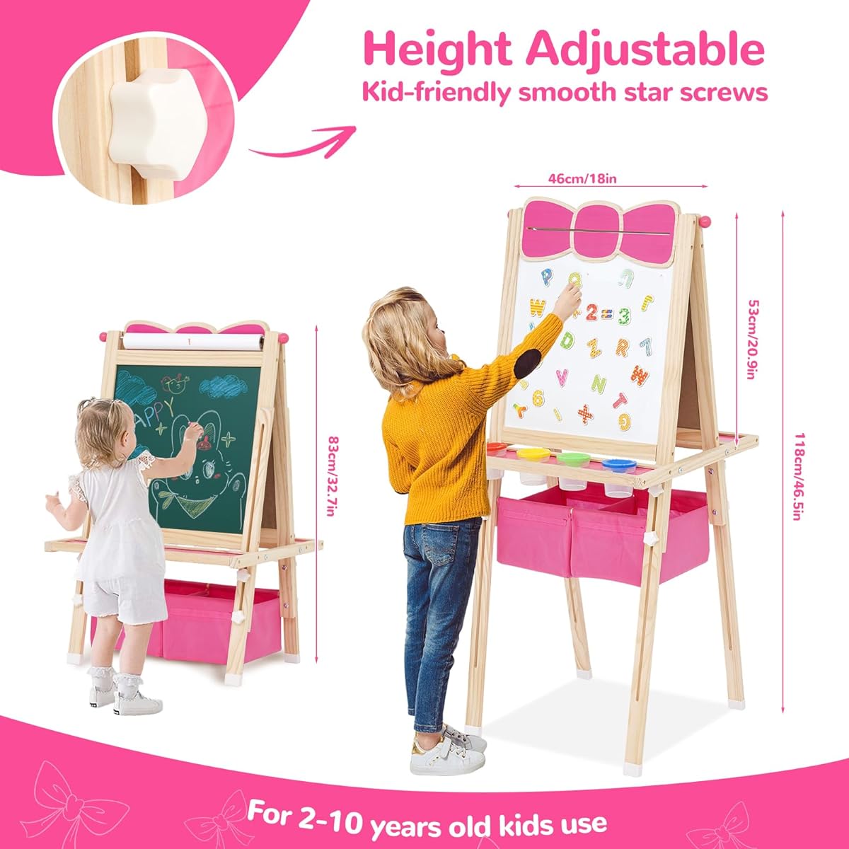 Children's Wooden Easel All-in-One Children's Easel Double-sided Standing Magnetic Whiteboard Chalkboard Children's Art Easel with Storage Height Adjustable Easel for Boys/Girls for Painting and Writing