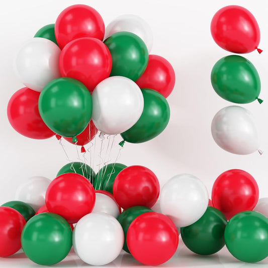 75pcs Red Green White Balloons 12inch Christmas Party Balloons with Ribbon Matte Red Dark Green White Latex Helium Balloons for Christmas New Year Birthday Baby Shower Party Decorations Supplies
