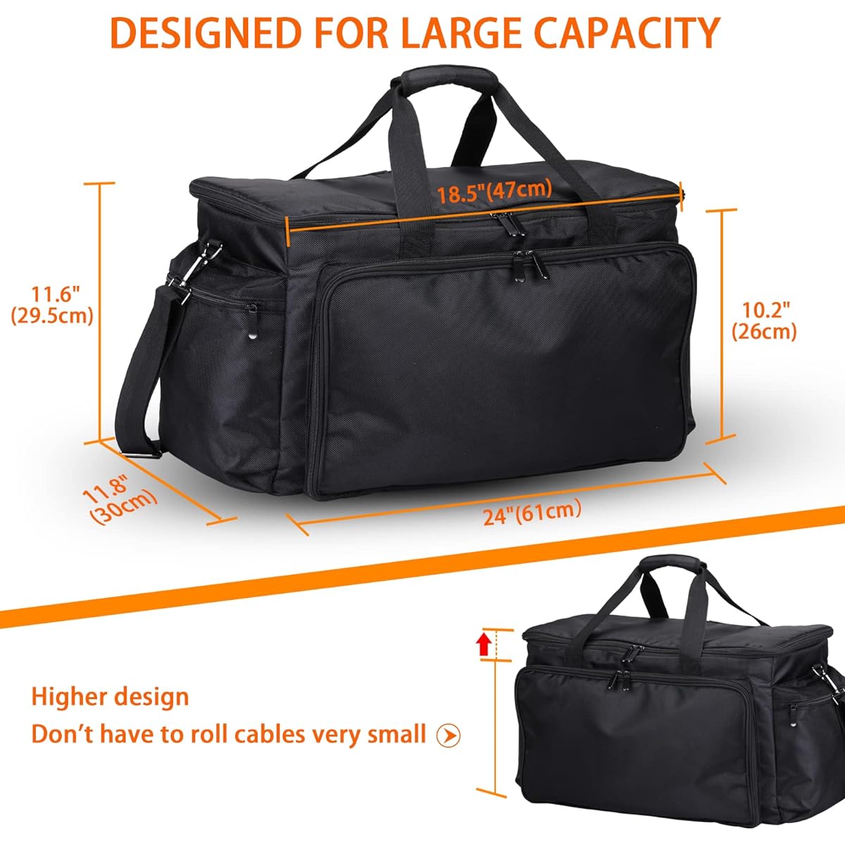 Large Height Gig Cable Bag with 9 Removable Dividers Heavy Duty 1680D Fabric DJ Equipment Case Musician Travel Gear Bag Waterproof Durable Soft Tear-Resistant Lining