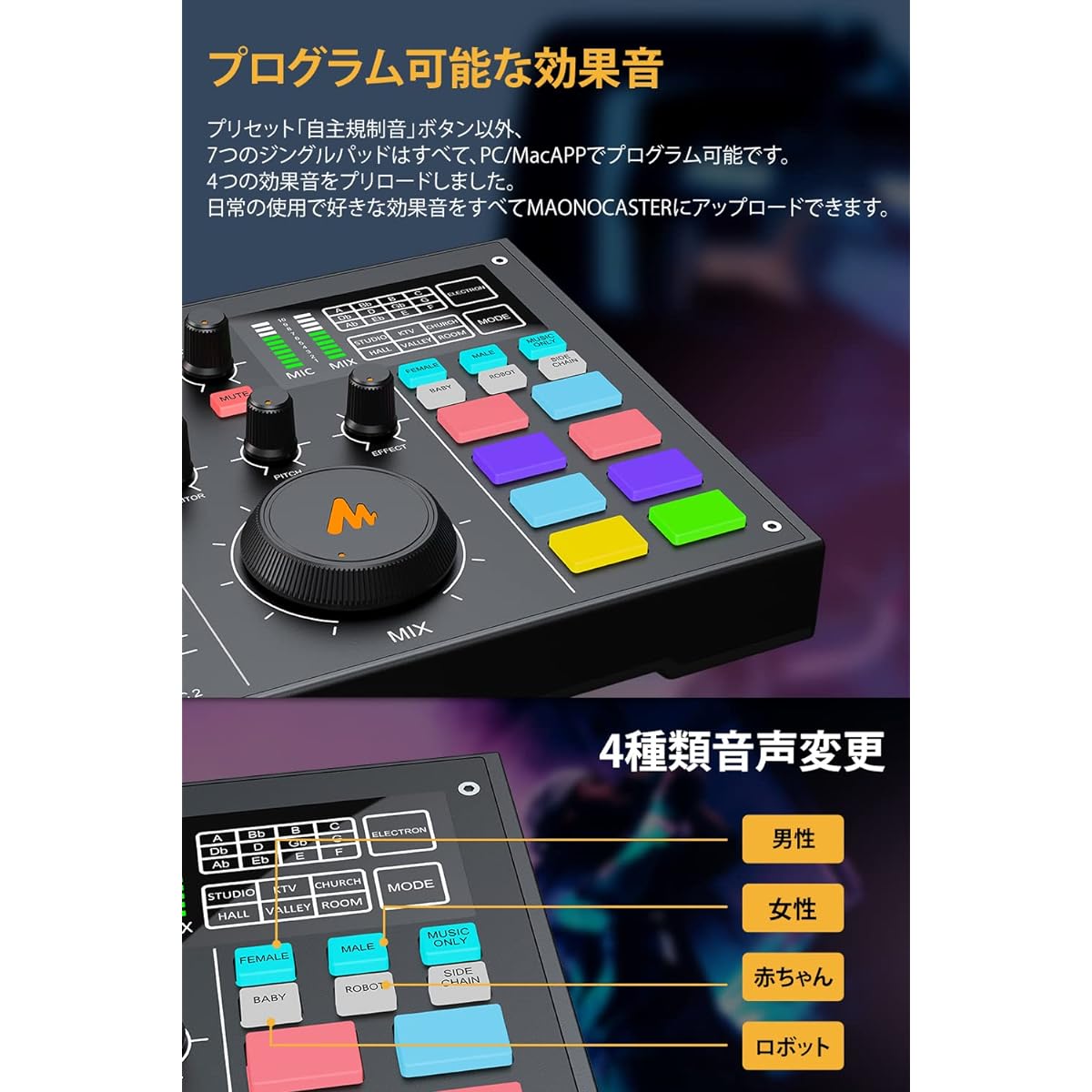 Maonocaster Audio Mixer Audio Interface DJ Mixer All-in-one Podcast Studio Compact Distribution Equipment with XLR Microphone Compatible with Youtuber Live Distribution Guitar Practice PC Recording Gaming (AM100K1)