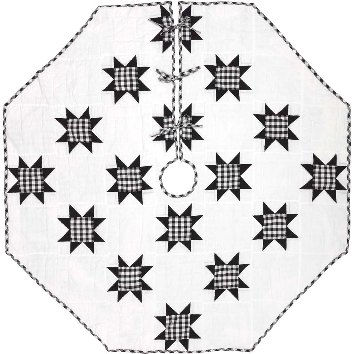 VHC Brands Holiday Decorations Emmie Patchwork Tree Skirt, 60", Bright White