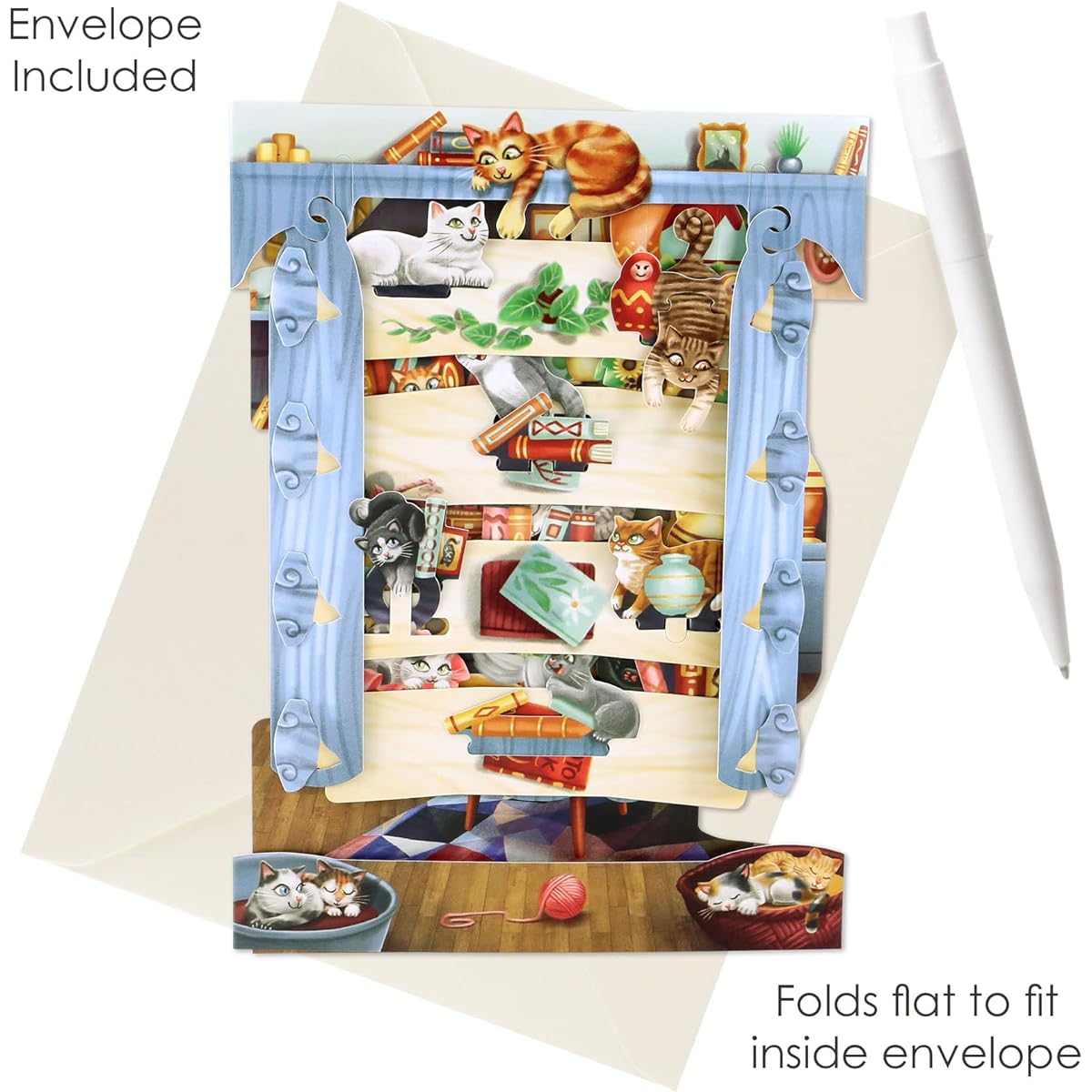 Santoro Swing Card 3D Pop Up Greeting Card - Library Cat - For Her, Mom, Birthday, Mother's Day