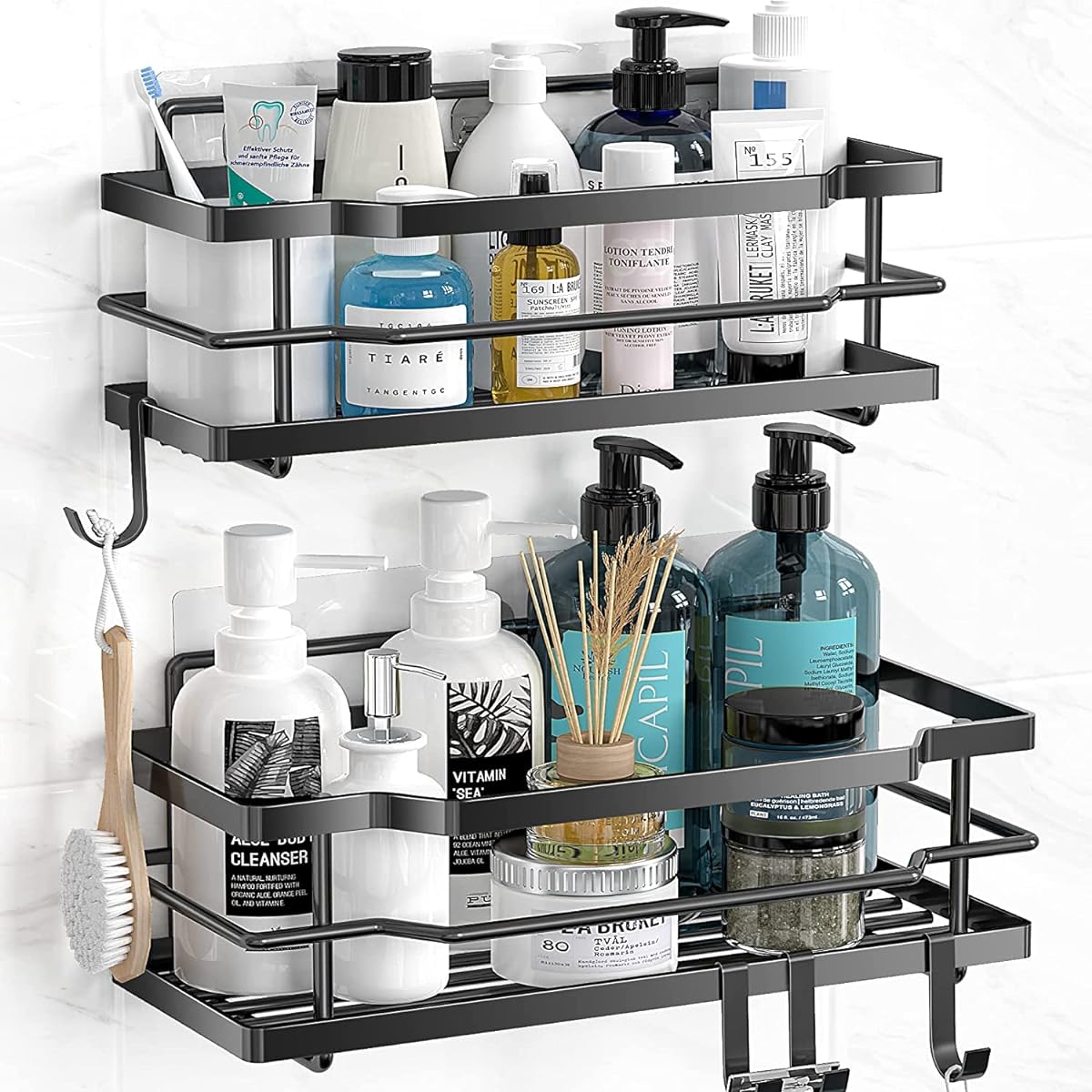 CAAKT Adhesive Shower Organizer, Hanging Suction Cup Shower Shelf, Indoor Shower Holder, Bathroom Decor, Storage Accessories, Home Accessories
