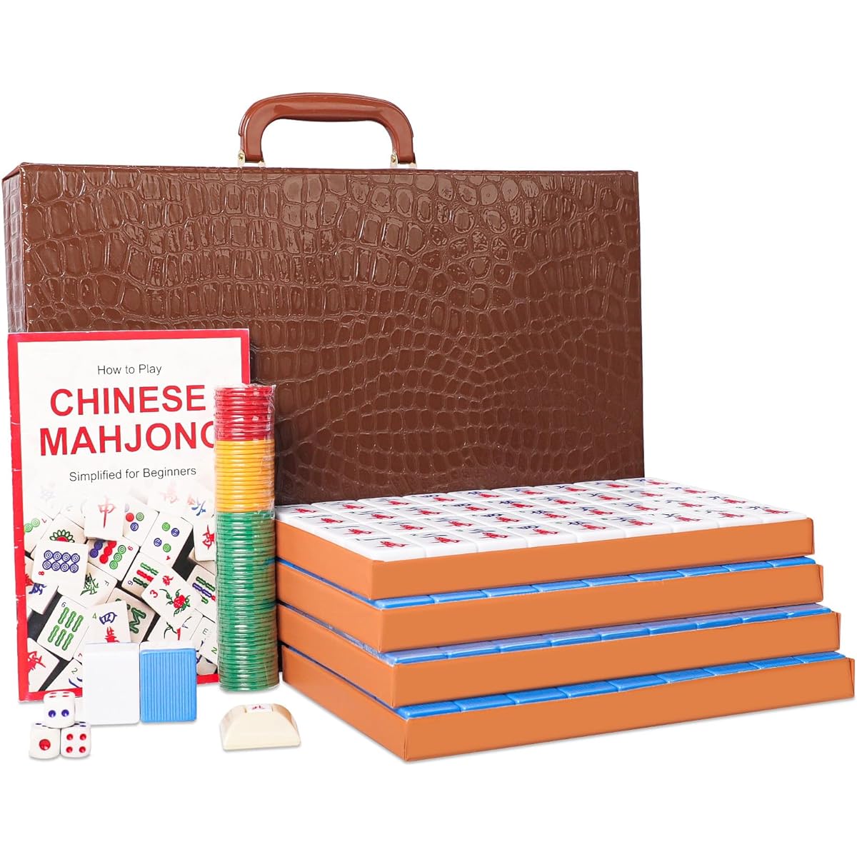 Chinese Mahjong Set Professional Mahjong Game Set Complete Traditional Mahjong with 146 Large Number Melamine Tiles (1.5 Inch Blue) Classic Carry Case and Instructions (Mahjong, Mahjong, Maj Jong)