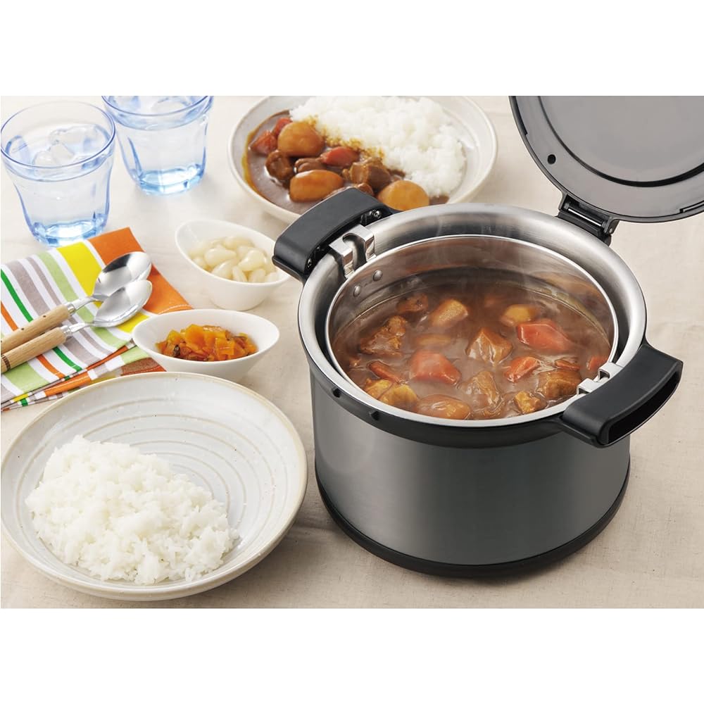Pearl Metal Painted Vacuum Heat Insulation Cooking Pot Cooker 4.5L For 4-6 People Black Ecocok II HB-6447