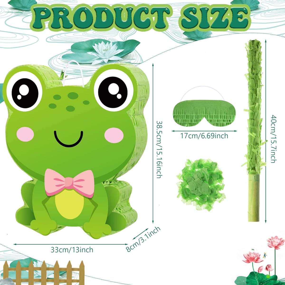 Frog Pinata Frog Party Supplies Frog Pinata with Blindfold and Bat Frog Birthday Party Favors Boys/Girls/Kids Birthday Party Supplies Toys 15 x 13 x 3.2 inches