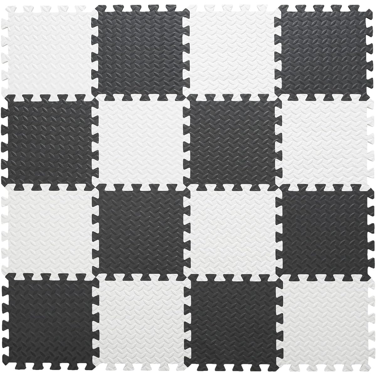 Tamiplay 16 Pieces Foam Play Mat, EVA Soft Interlocking Floor Mat, Solid Foam Puzzle Floor Mat, Baby Play Mat, Exercise Mat with Storage Bag (White/Black)