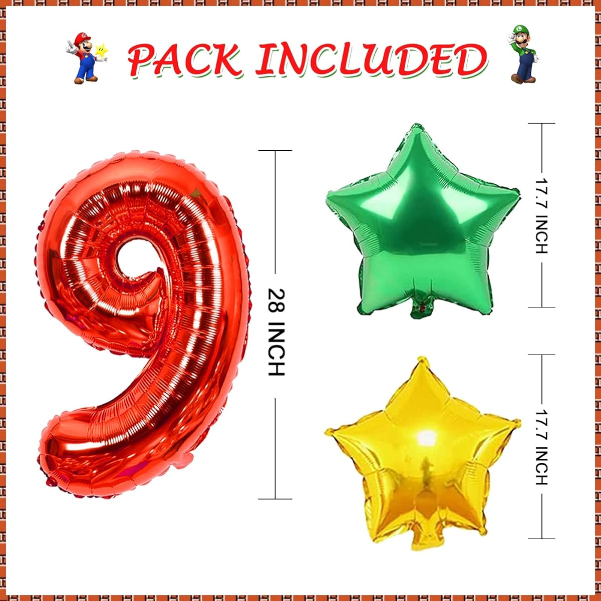STHBLU 12pcs Super Birthday Balloons Brothers Theme Birthday Decorations Power Up Letter Balloons for Birthday Party (Red-09)