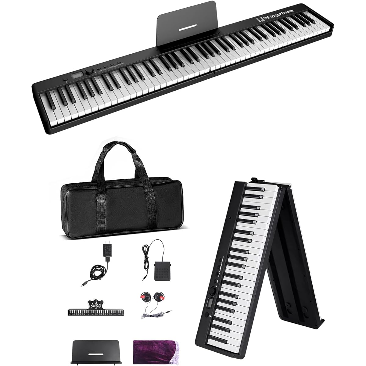 Foldable Digital Piano, 88 Keys, For Beginners, Adults, Semi-Weighted, With Pedal, Dustproof, Portable (Compact, Black)