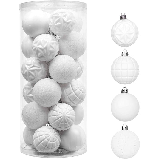 Valery Madelyn 24ct 60mm White Christmas Halloween Ball Ornaments Decoration Shatterproof Christmas Tree Ornaments for Halloween Christmas Party Decorations