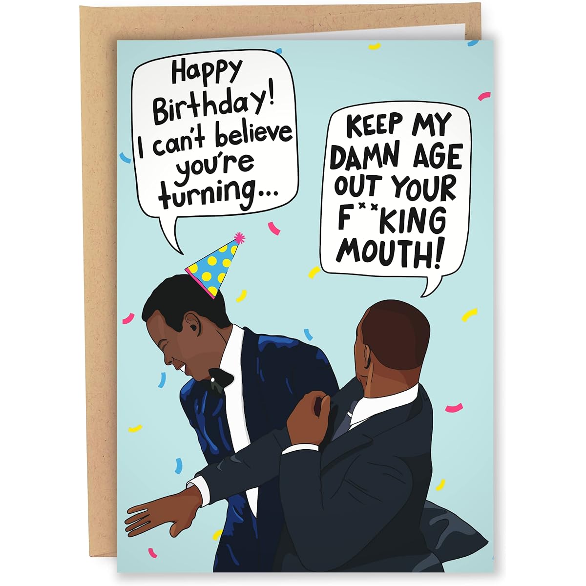 Sleazy Greetings Funny Birthday Card Meme For Him Her Men Women | Keep My Age Out Your Mouth Slap | Will Smith Slaps Chris Rock Happy Birthday Card