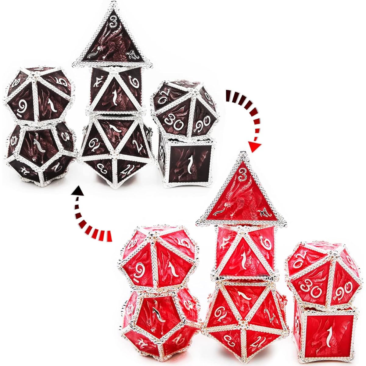 MJDICEOK Color Changing Dice Metal Dragon Dice DND Dice Set D&D Dice Set Role Playing Dice for Dungeons and Dragons (Black to Red)