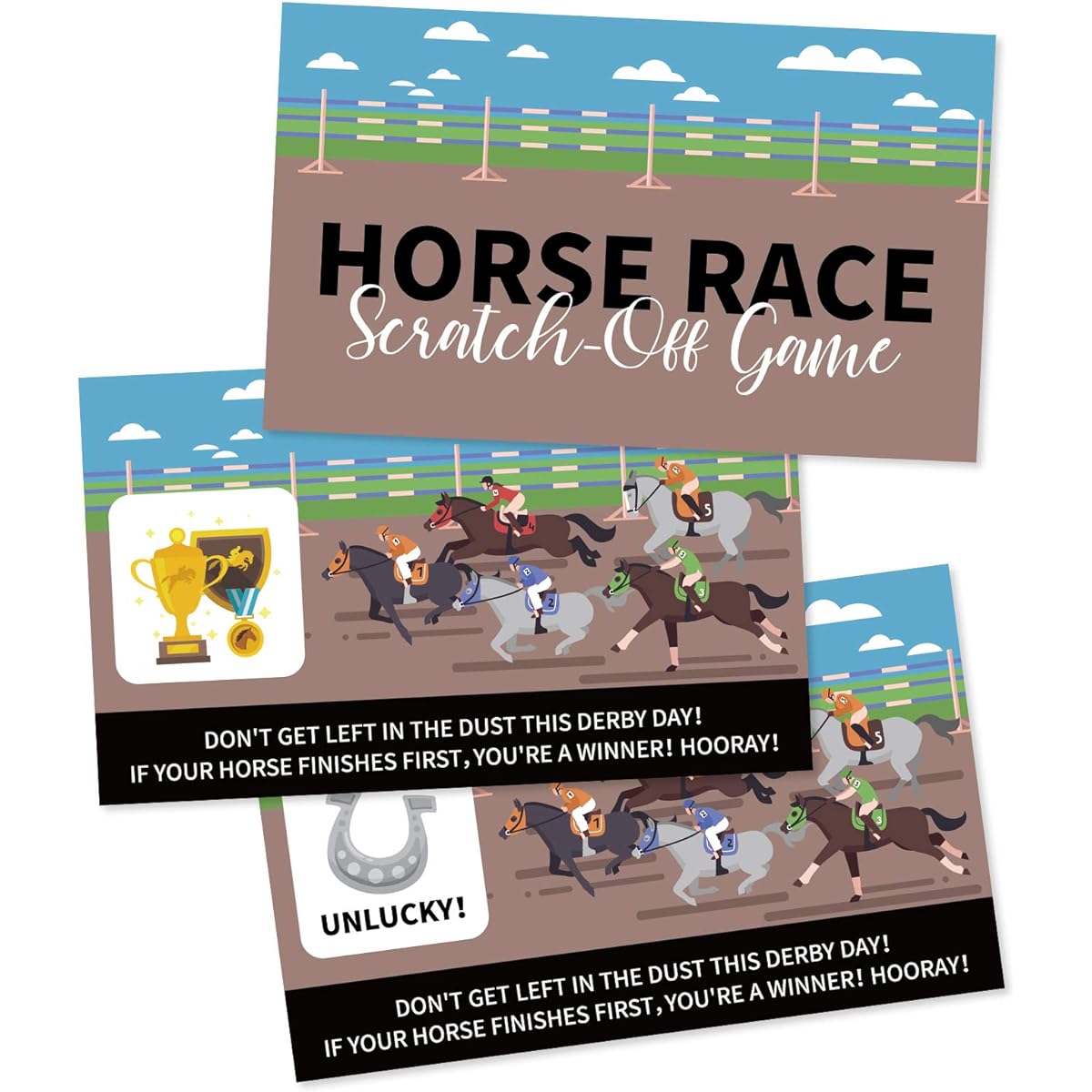 M1NTP1US + 44 Piece Kentucky Horse Derby Party Supplies Game - Horse Racing Scratch Off Cards