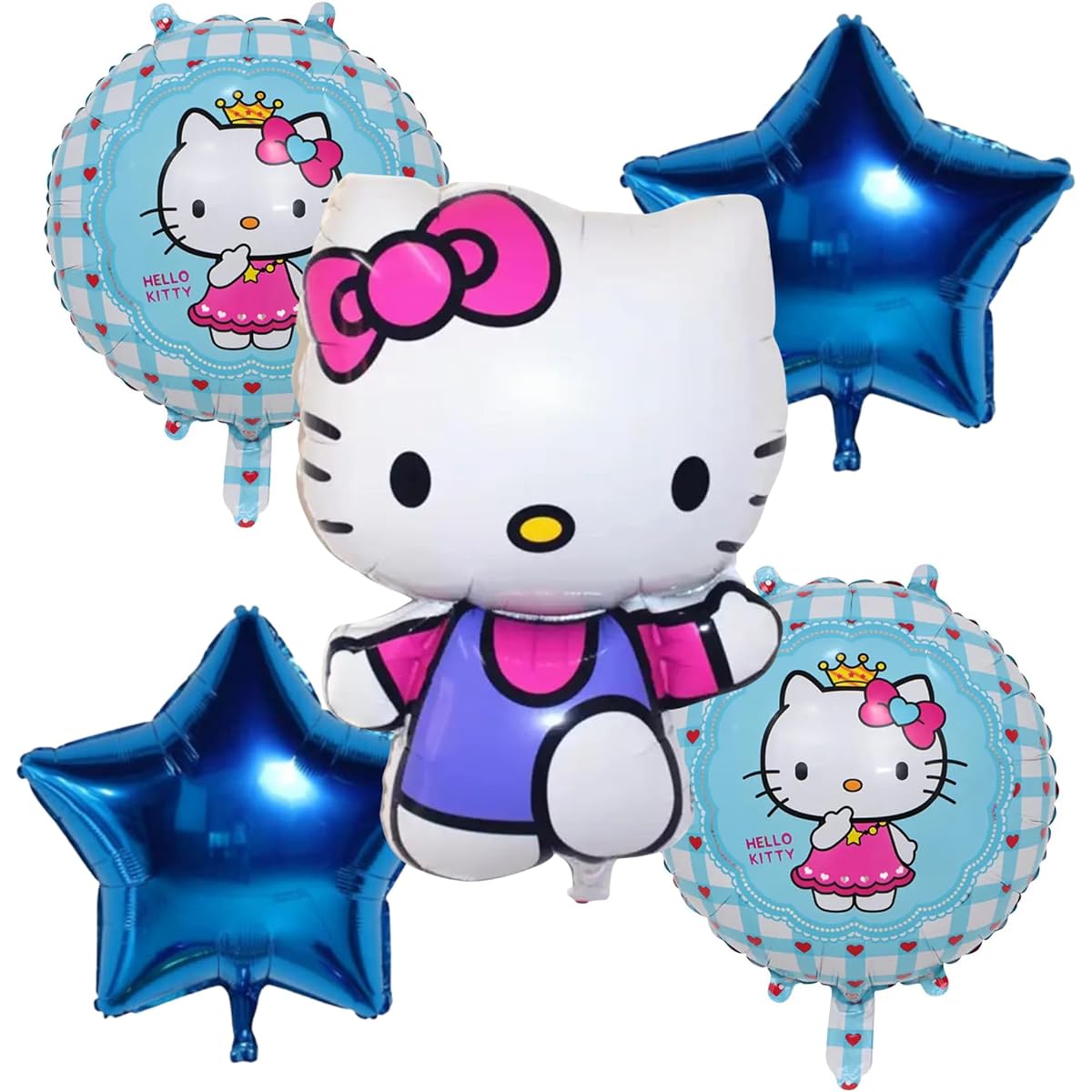 Hello Kids Blue Kitty Balloons - Set of 5 Party Balloon Decorations Kitten Themed Bouquet Backdrop Balloon Decoration Banner Perfect for Birthdays and Graduations