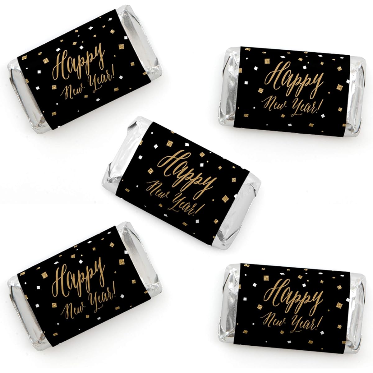 Big Dot of Happiness New Year's Eve Gold Mini Candy Bar Wrapper Stickers 40 New Year's Eve Party Accessories