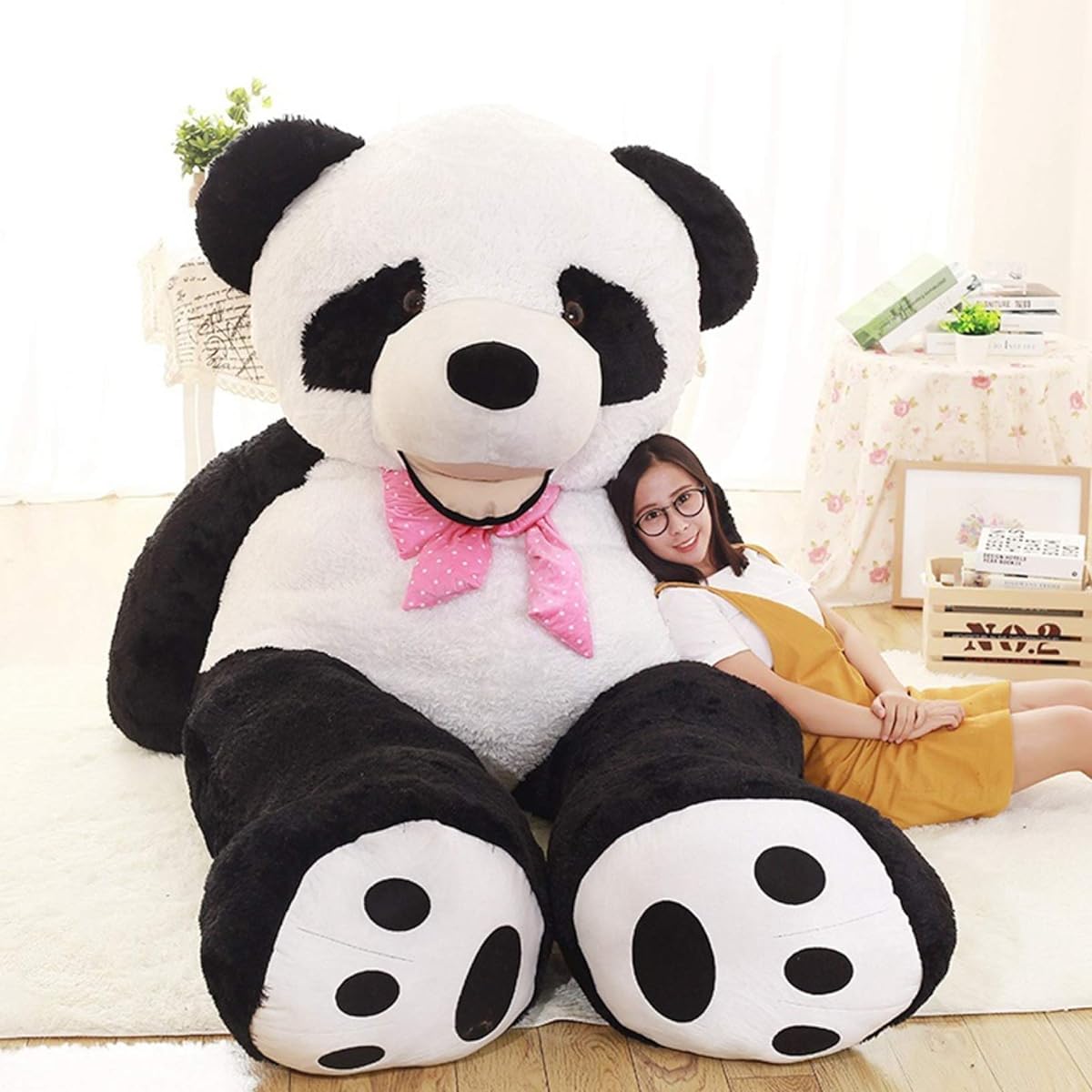 M. ASSOLATO Plush Toy Panda Color Large Cute Relaxing Soft Body Pillow Cute Squishy Shark Plush Toy Cushion Stylish 001 Kindergarten Entrance Gift Wedding Graduation Party Valentine's Day Gift 160cm Washable