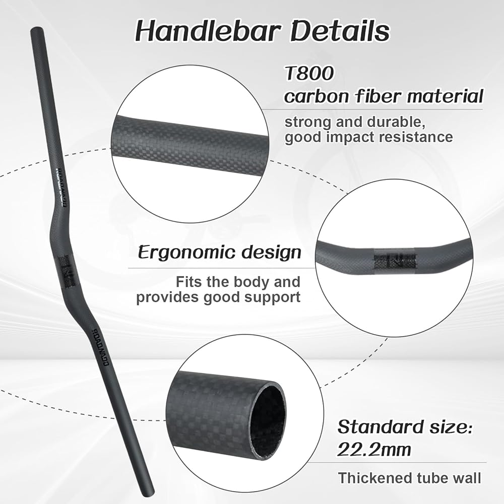 ROADNADO Carbon Riser Bar Bicycle Handlebar Carbon Fiber 31.8mm Lightweight 3K Brushed Mountain Bike MTB Road Bike 700/720/740/760mm