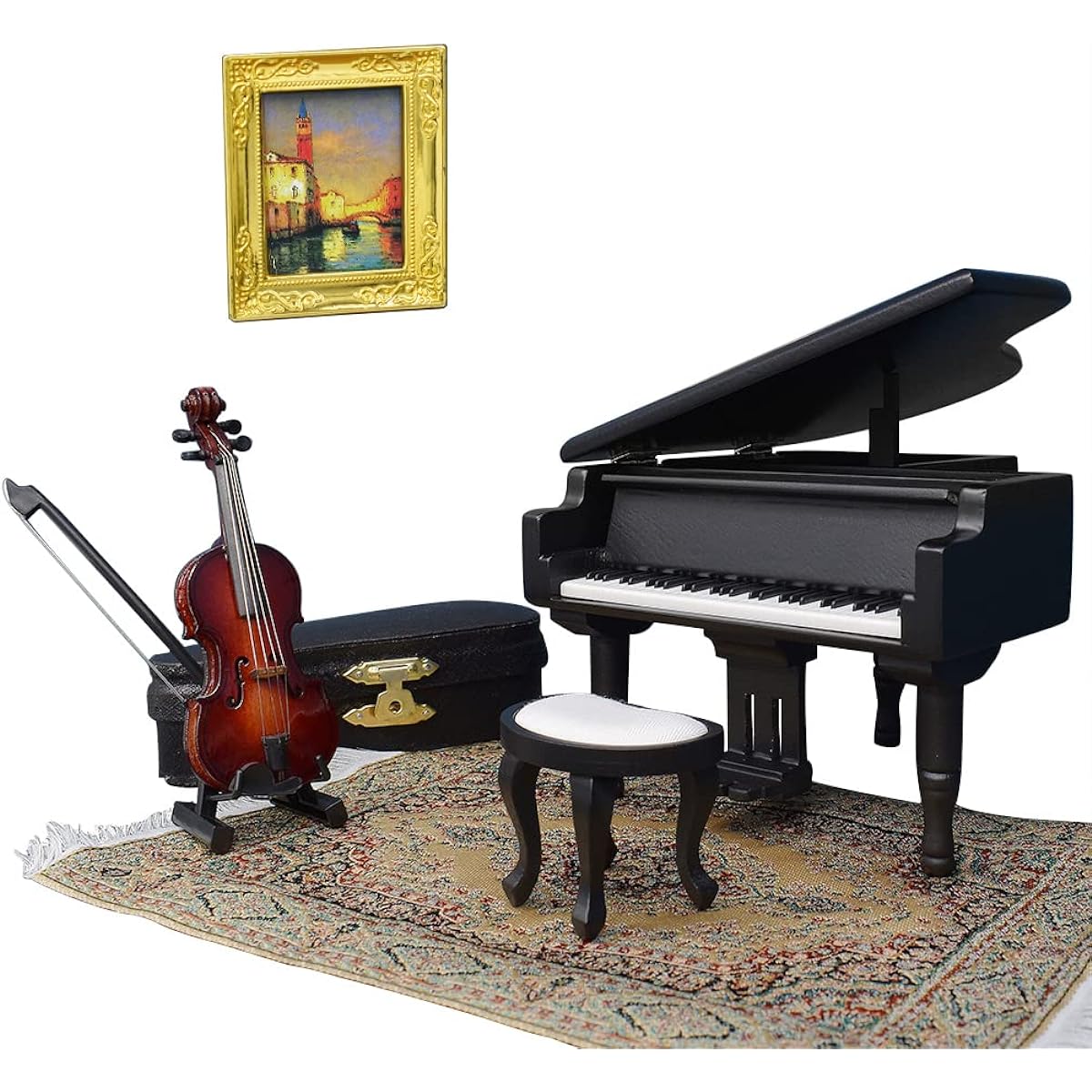 iLAND Piano Music Box with Miniature Violin Mini Musical Instrument - Timeless Melody Castle in the Sky (6 Vintage Pieces)