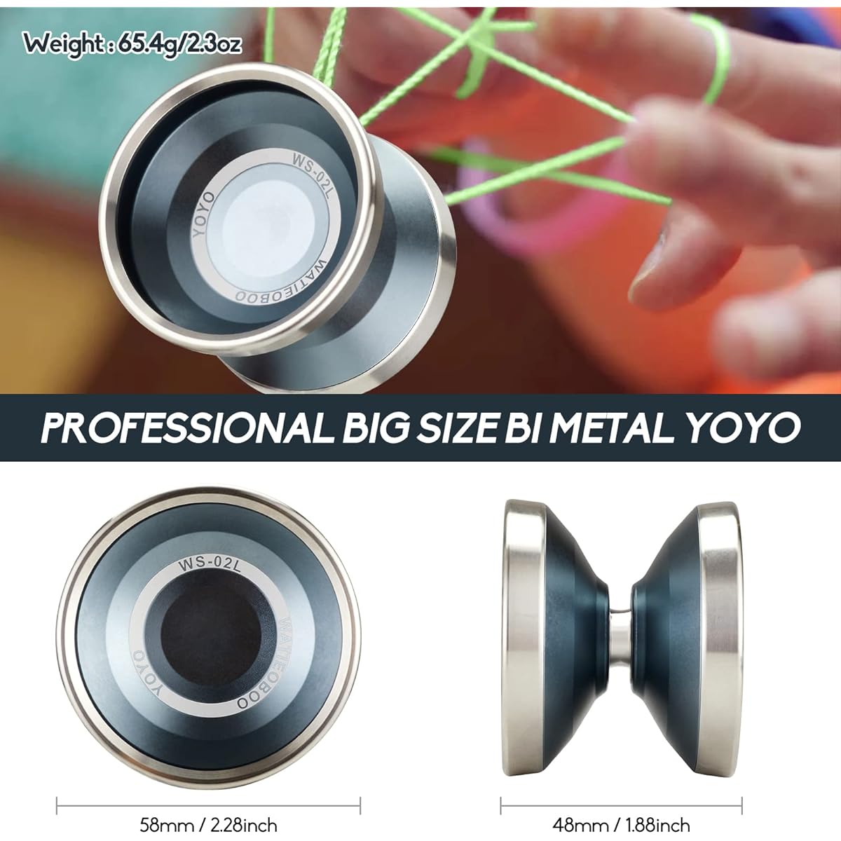 WATIEOBOO Professional Bimetal Yoyo Non-Reactive Yoyo for Adults and Advanced Players Large Wide Body 6061 Aluminum Alloy YOYO with Advanced Precision Bearings (Grey)