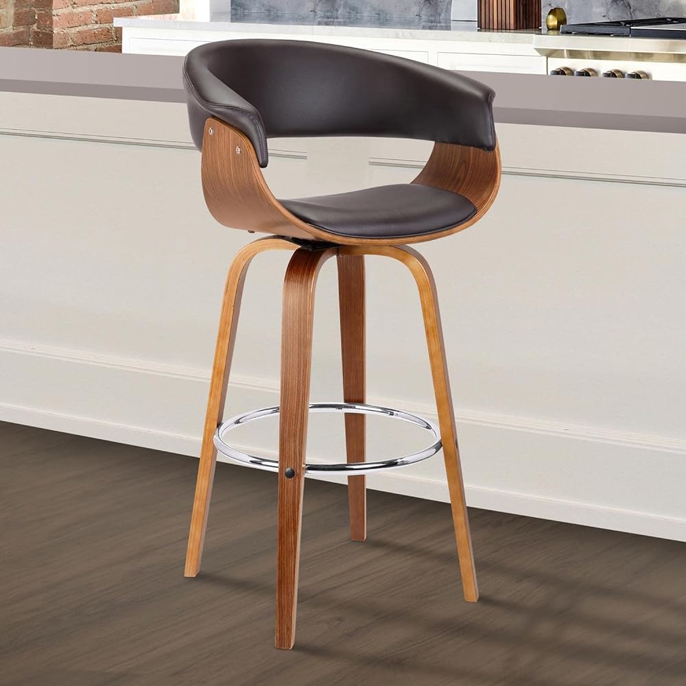 Armen Living Julyssa Rotating Bar Stool Brown Faux Leather/Walnut Wood Counter High Chair 66cm [Regular Japanese Import Product]