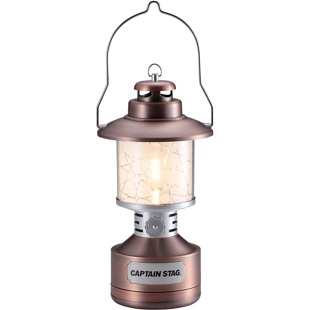 CAPTAIN STAG Lantern Light Lighting Twin Light LED Lantern [Brightness 15-110 Lumens / Lighting Time 8-300 Hours] Antique UK-4057 with Stained Glass Style Sheet