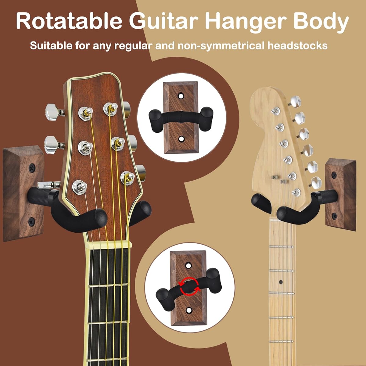 Guitar Wall Mount 3 Pack Black Walnut