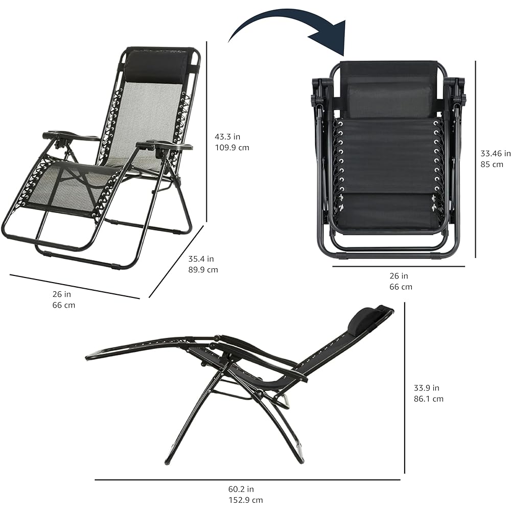 Chair Camping Outdoor Folding Zero Gravity Chair Width 66cm x Depth 104-165cm x Height 76-110cm Black
