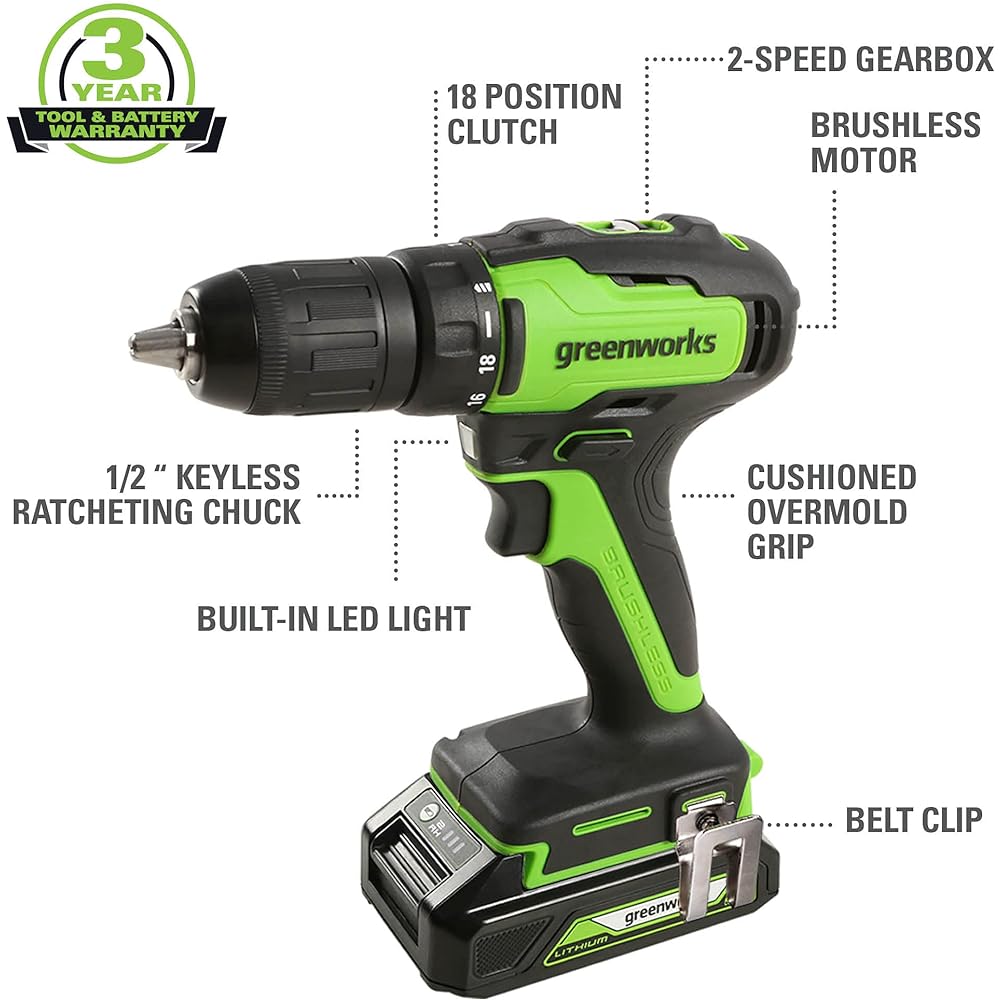 Greenworks 24V Drill Driver/Driver Drill Equipped with High Efficiency Brushless Motor 2Ah USB Battery + Charger Included [Regular Japanese Import Product]