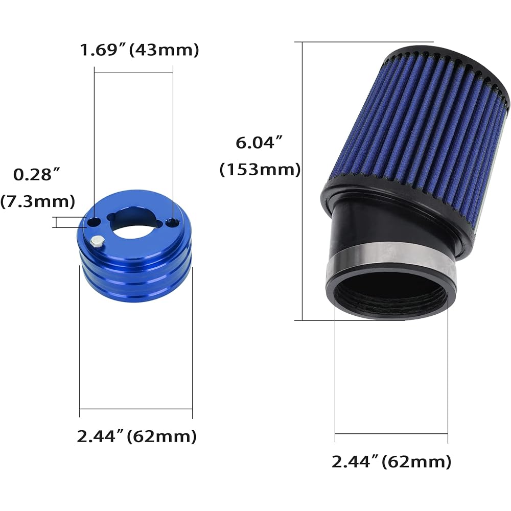 Air Filter Adapter CNC Intake Pipe Spark Plug Kit 6.5 HP GX160 GX200 Predator 212cc Engine 196cc ct200 Doodle Bug Baja MB165 MB200 Warrior 200 Mini Bike Trailmaster Mid XRX Go Kart Blue