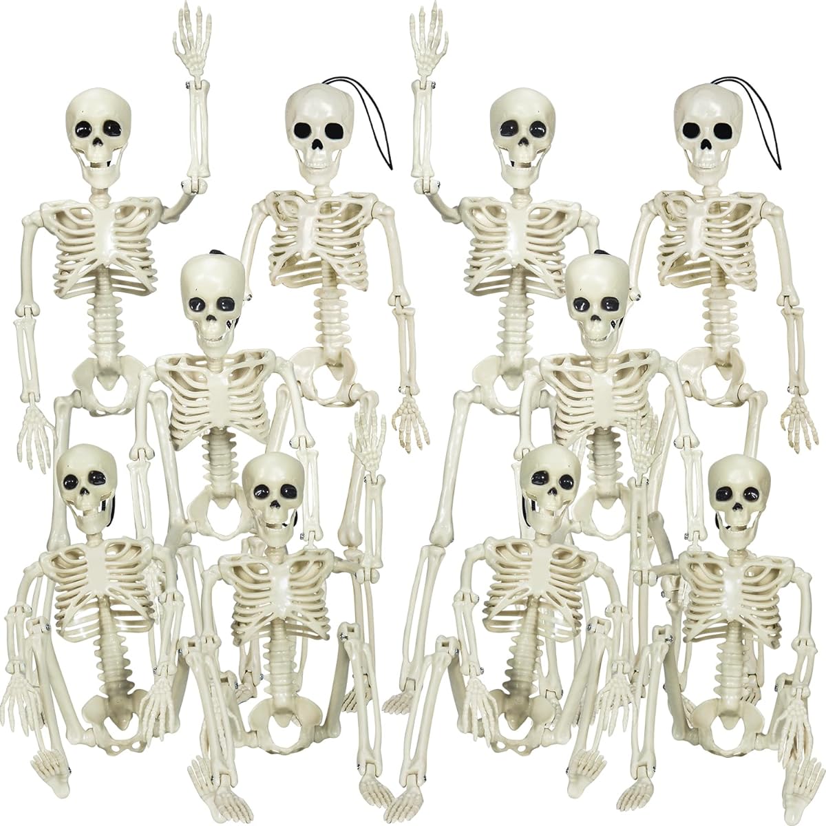 XONOR 16" Posable Halloween Skeleton - Full Body Halloween Skeleton with Movable Joints for Haunted House Prop Decoration (10 Pieces)