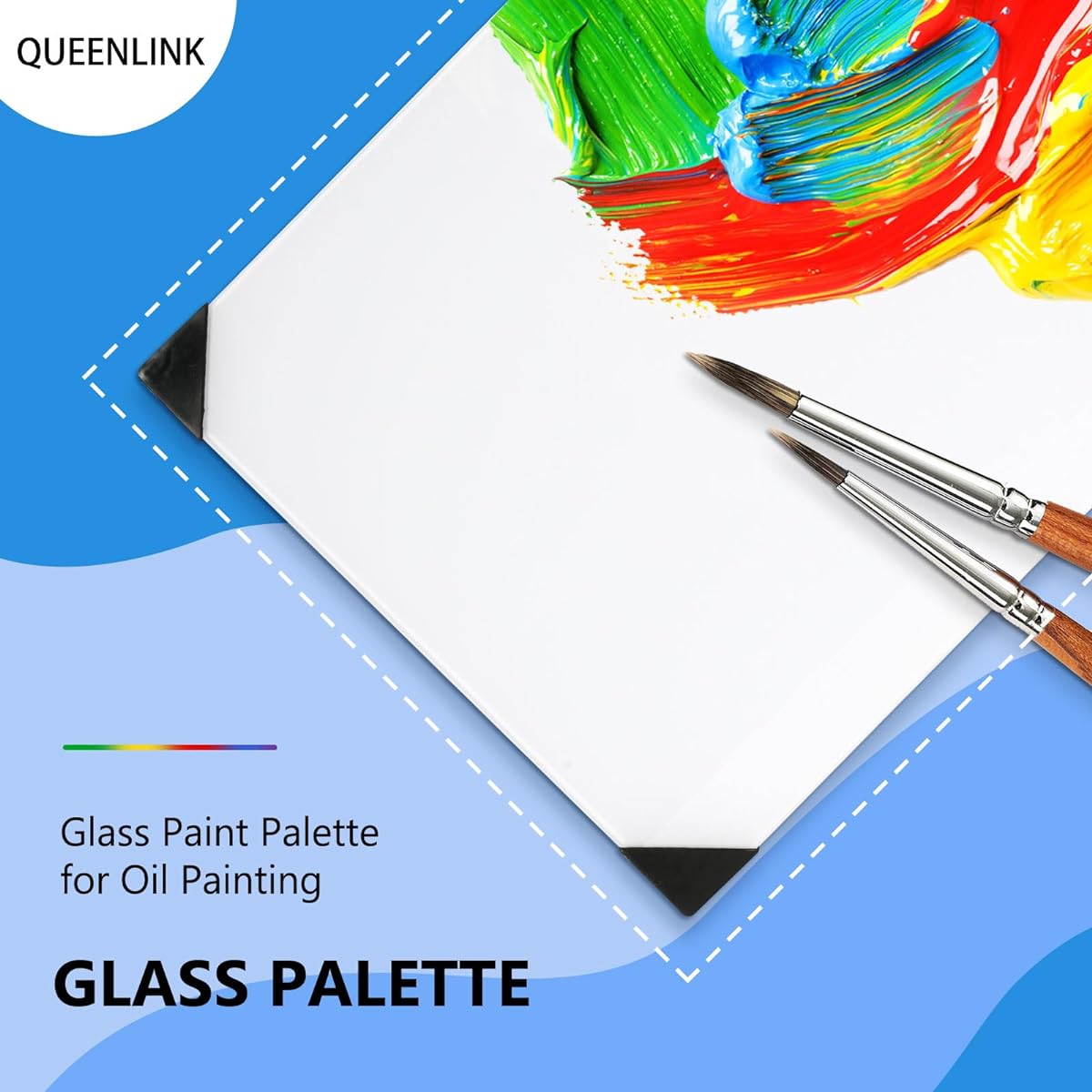 QUEENLINK Glass Palette for Oil Painting, 12 x 16 Inch Clear Paint Mixing Palette for All Art Media, Ultra White Acrylic Painting Palette for Artists, Adults and Kids