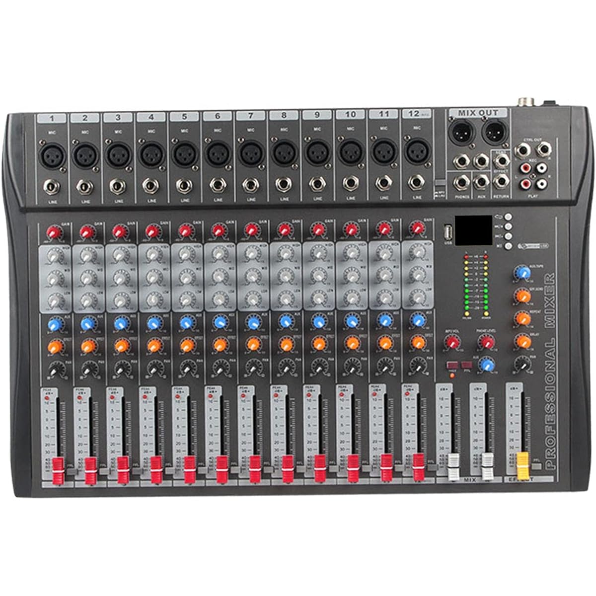 Colaxi 12 Channel Studio Audio Mixer XLR Jack Professional MP3 Analog Mixer Sound Mixing Console for Family KTV Campus Speech Meeting
