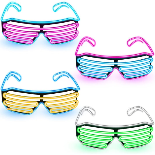 4pcs Shutter Flashing Sunglasses Light Up Glasses LED Neon Rave Glasses Glow in the Dark Party Favors Halloween Costume 80s(Fresh Colors)