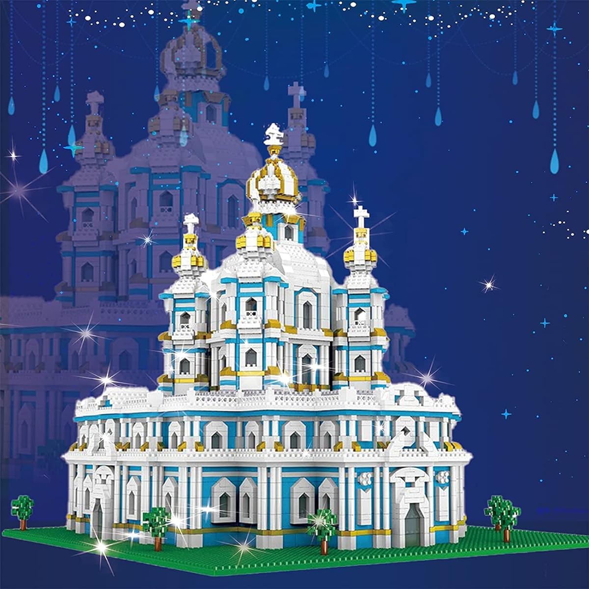 Smolny Church Architecture Nano Mini Blocks, Cathedral World Famous Building Blocks Kit - 3737 Pieces Mini Building Blocks Set, Kids Construction Education 3D Model DIY Toy Gift - Blue and White 3737