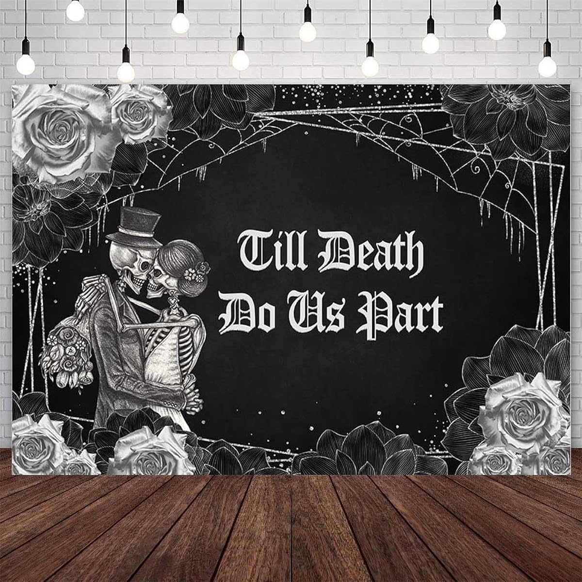 AIBIIN 7x5ft Halloween Dead or Alive Part Backdrop Spooky Skull Gothic Wedding Party Decoration Supplies Bridal Shower Bride and Groom Mr & Mrs Anniversary Party Banner Photo Props