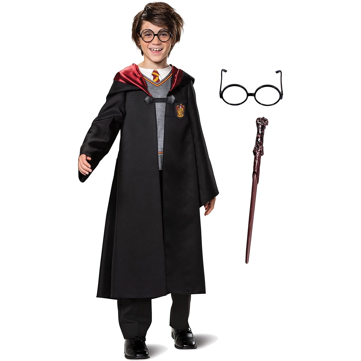 Harry Potter Costume Combo Official Wizarding World Harry Potter Hooded Robe Glasses and Wand for Kids Small (4-6)