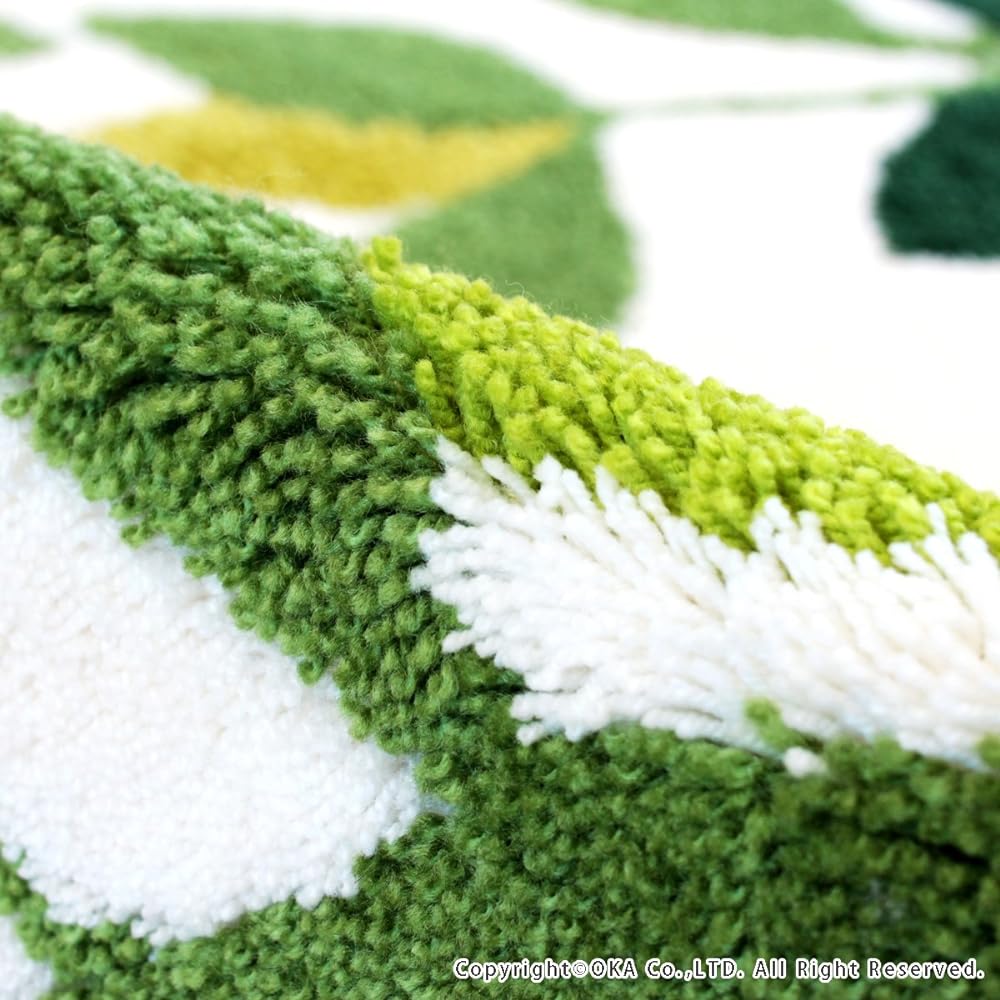 Oka Entrance Mat, Leaf Green, Corner Suction, Approx. 60 x 110cm, Ivory, Made in Japan, Wilton Weave