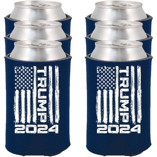 Shop4Ever Trump Flag 2024 Can Sleeve Cooler 45th 47th President Coozies Soda Beer Coolie (Navy, 12 Pack)