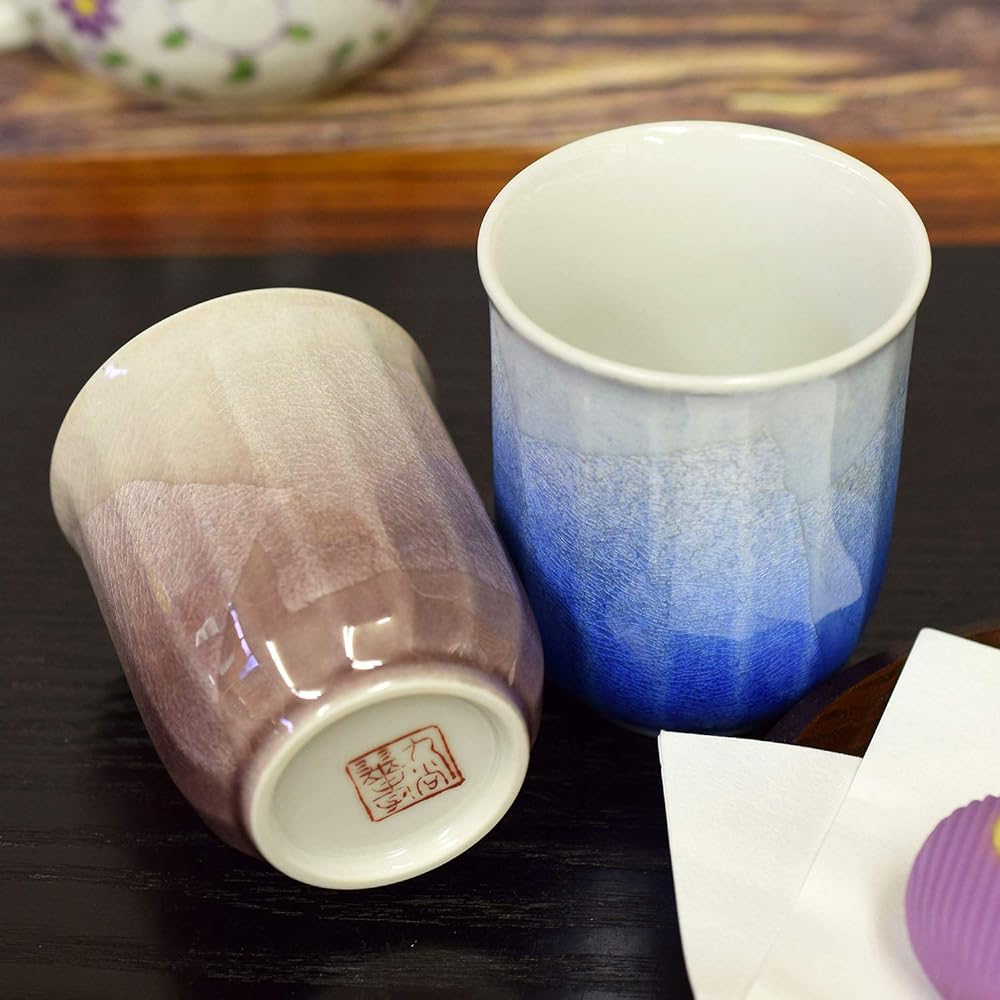 Kutani ware pair teacups silver pottery Japanese tableware couple teacups made in Japan