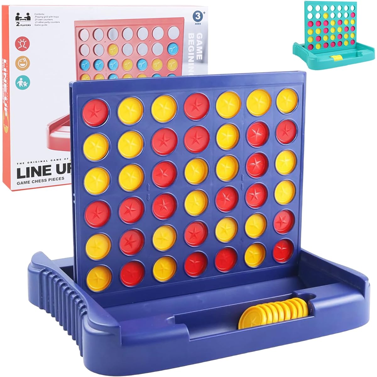 Vikutu 4 Inch Continuous Connection Game Travel Board Game for Kids Adults Win in 4 Rows - Blue 9 x 7.4 Inches