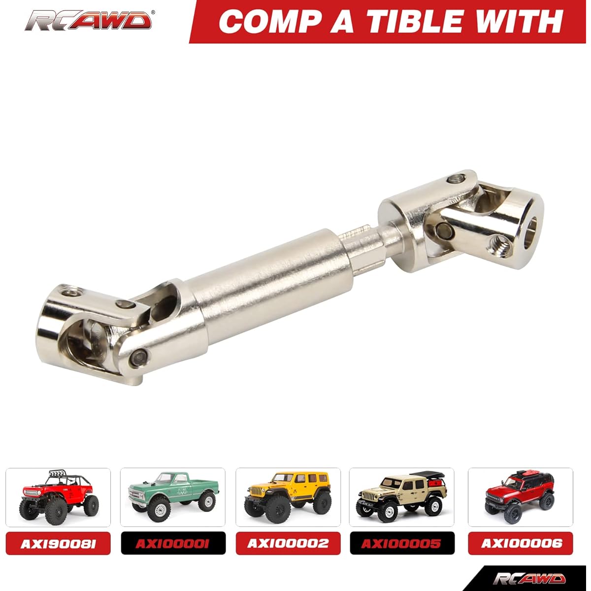RCAWD #45 Steel 41-53mm Slider Center Drive Shaft 3mm Inner Hole for Pin Axial 1-24 Scx24 Crawler Parts