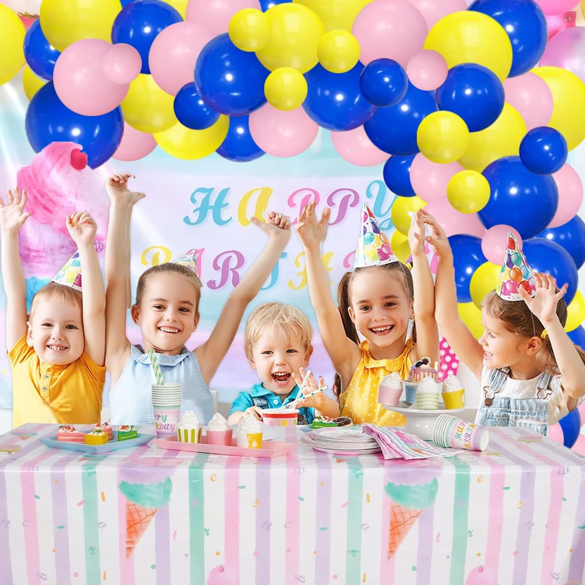 Blue Yellow Pink Balloon Garland Arch Kit - 122 Pieces Yellow Pink Balloons Royal Blue Balloon Arch Holder Tools 16ft Cartoon Hedgehog Baby Shower Carnival Birthday Party Decorations