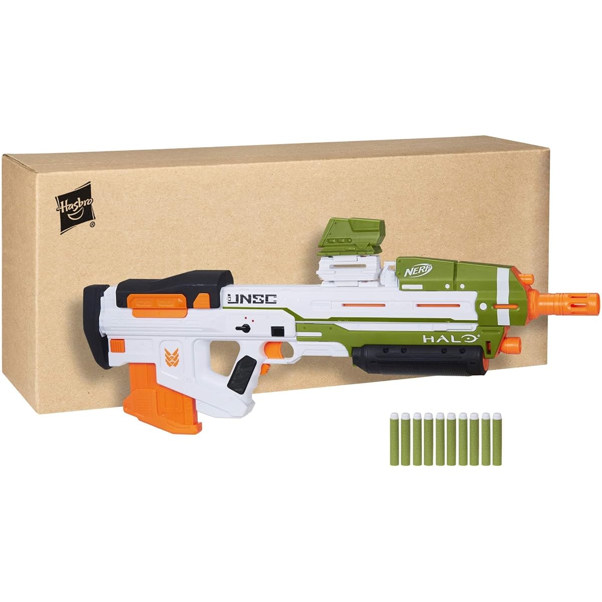 NERF Halo MA40 Motorized Dart Blaster -- Includes Removable 10-Dart Clip, 10 Official Elite Darts, and Attachable Rail Riser