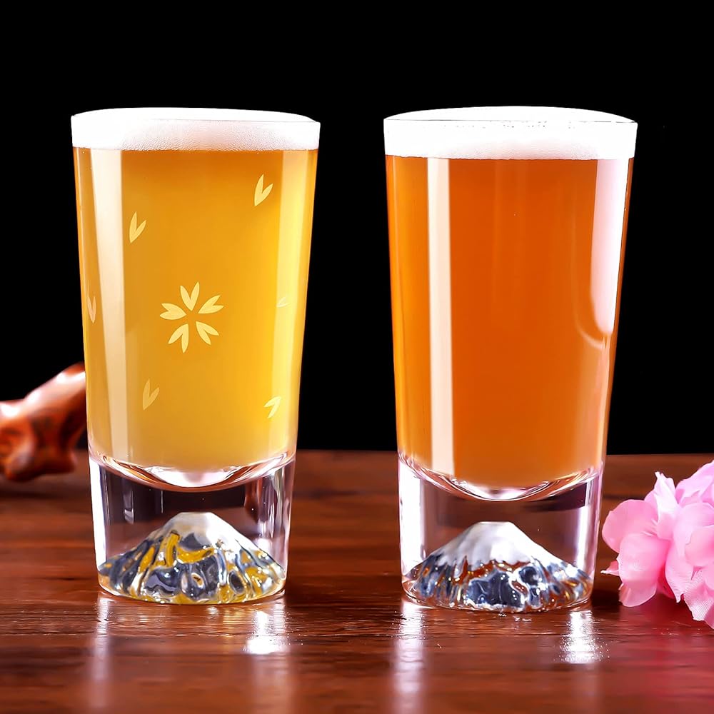 Mt. Fuji Glass Sakura Kiriko Tumbler Pair Set 240cc Easy to Hold Luxury Craftsman Handmade Paulownia Box Rocks Glass Beer Highball Glass Stylish Celebration Wedding Gift 60th Birthday Present Gift Popular (Set of 2)