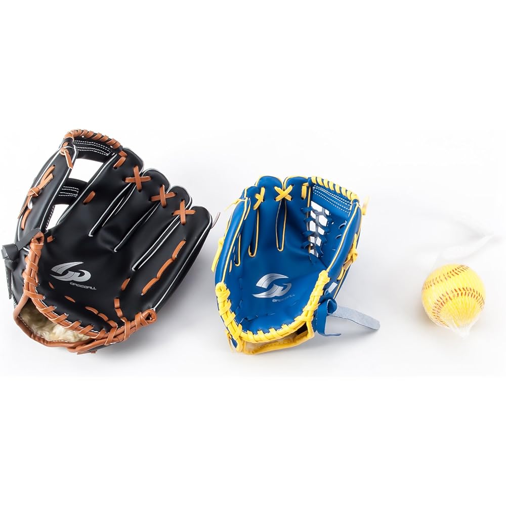 GP Parent-Child Catch Ball Glove Set for Adults, 11.5 Inch Black / Children's 9 Inch Blue / Soft Ball Included [Parent-Child Right and Left Throwing Combination Possible]